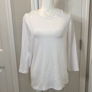 Michael Kors White Cut-Out Shoulder Blouse Size Large